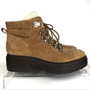Marc Fisher LTD Nairy Hiking Combat Winter Suede Tan Shearling Thick Lug Boots